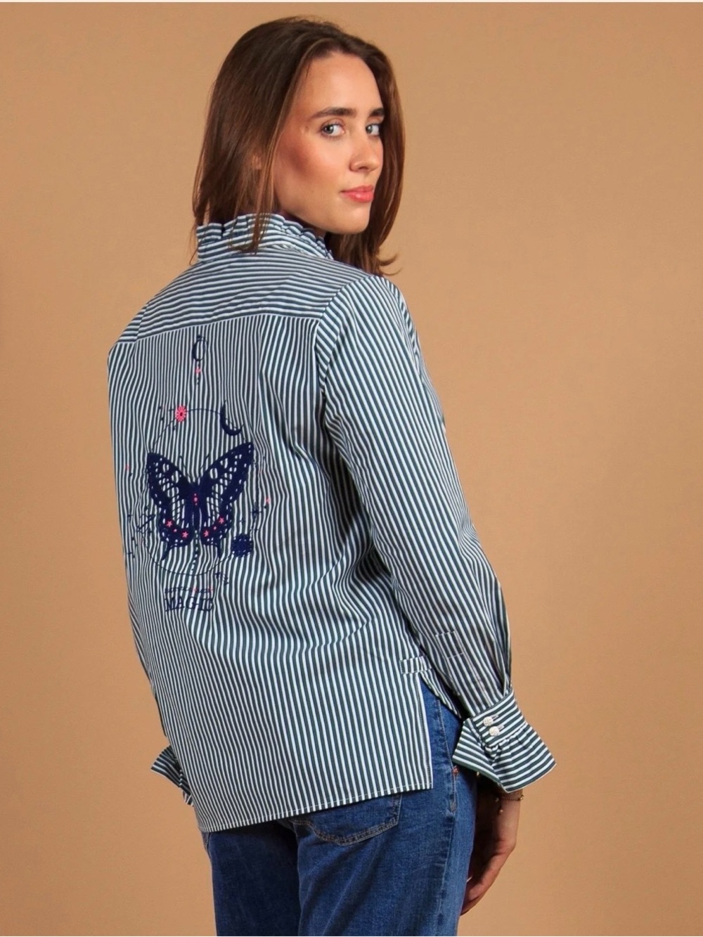 Vilagallo Nicola Embroidered Butterfly Back Stripe Shirt
